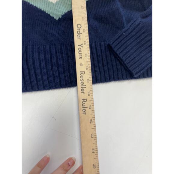 Marissa Webb Sweater Womens Small Blue Chevron Stripe Chunky Knit Retro - Picture 8 of 10